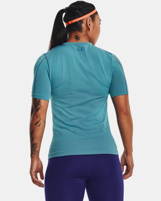 Women's UA RUSH™ Seamless Short Sleeve, Blue, pdpMainDesktop image number 1